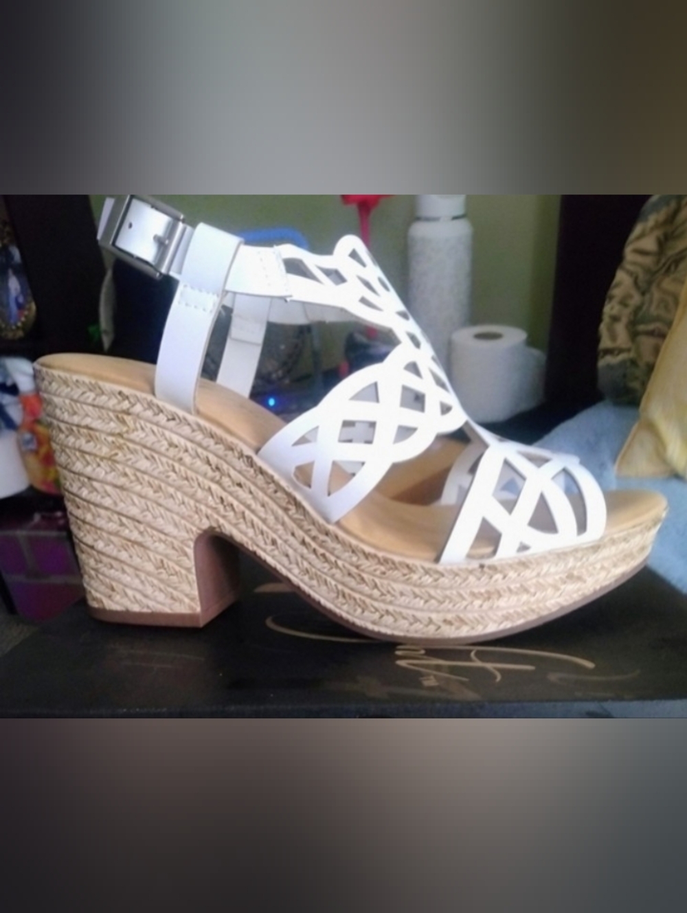 White Cutout Espadrille Platform Sandals - Women